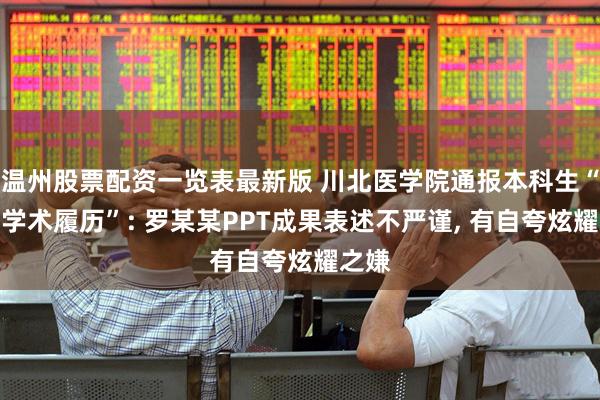 温州股票配资一览表最新版 川北医学院通报本科生“逆天学术履历”: 罗某某PPT成果表述不严谨, 有自夸炫耀之嫌