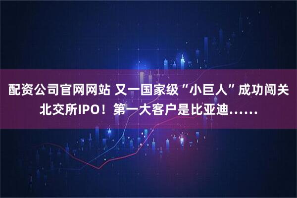 配资公司官网网站 又一国家级“小巨人”成功闯关北交所IPO！第一大客户是比亚迪……